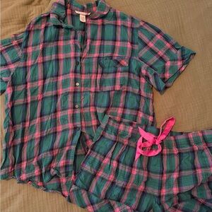 Victoria's Secret Pink and Teal Plaid pajama set